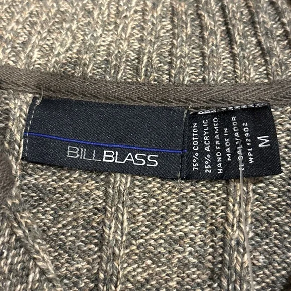 Bill Blass Ribbed Knit 1/4 Zip Green Beige Size M Men's Sweater - Picture 5 of 10
